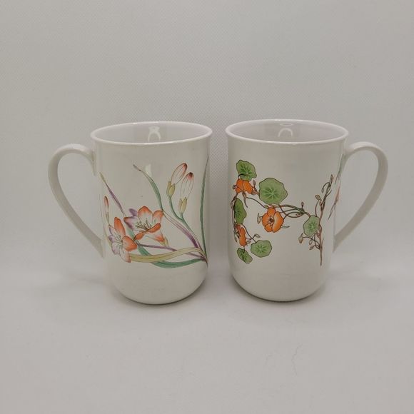 Natures Gold Vintage Korea Al Mar Floral 8 Oz Set Of 2 Coffee Tea Cups - Picture 3 of 11